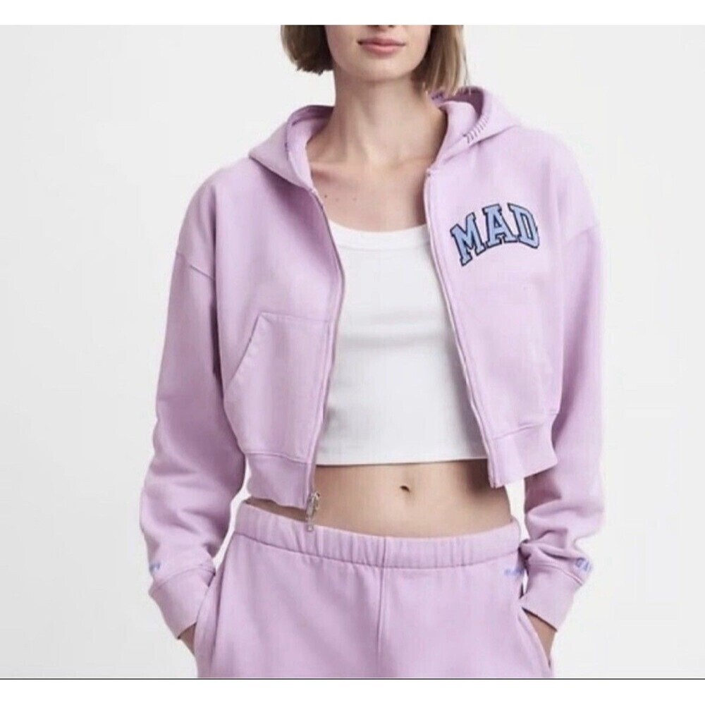 Gap x MadHappy Full Zip Cropped Mad Hoodie Size XS Purple MSRP 108
